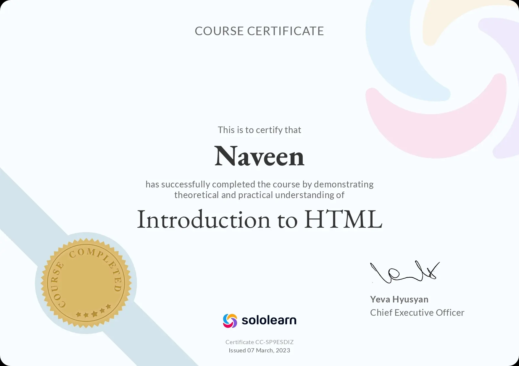 HTML Certificate